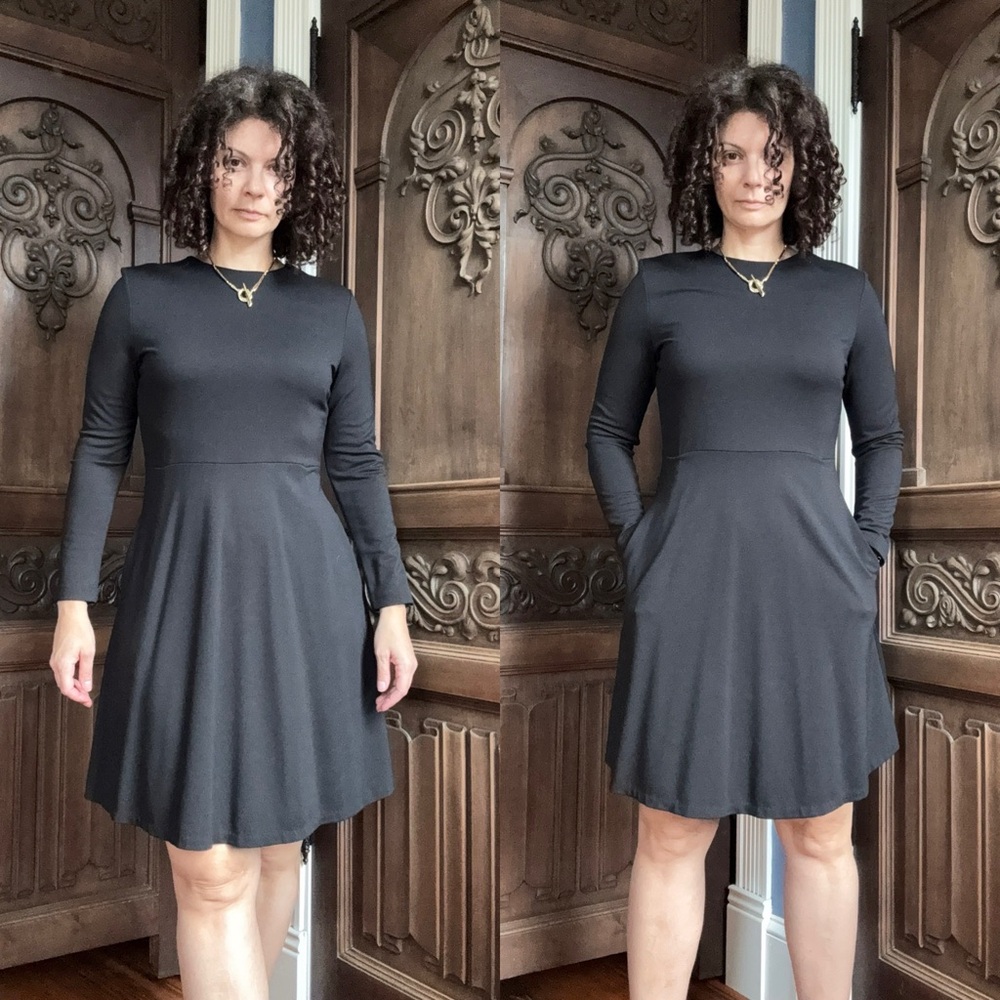 NWOT Uniqlo Black Long Sleeve Fit n Flare Dress
